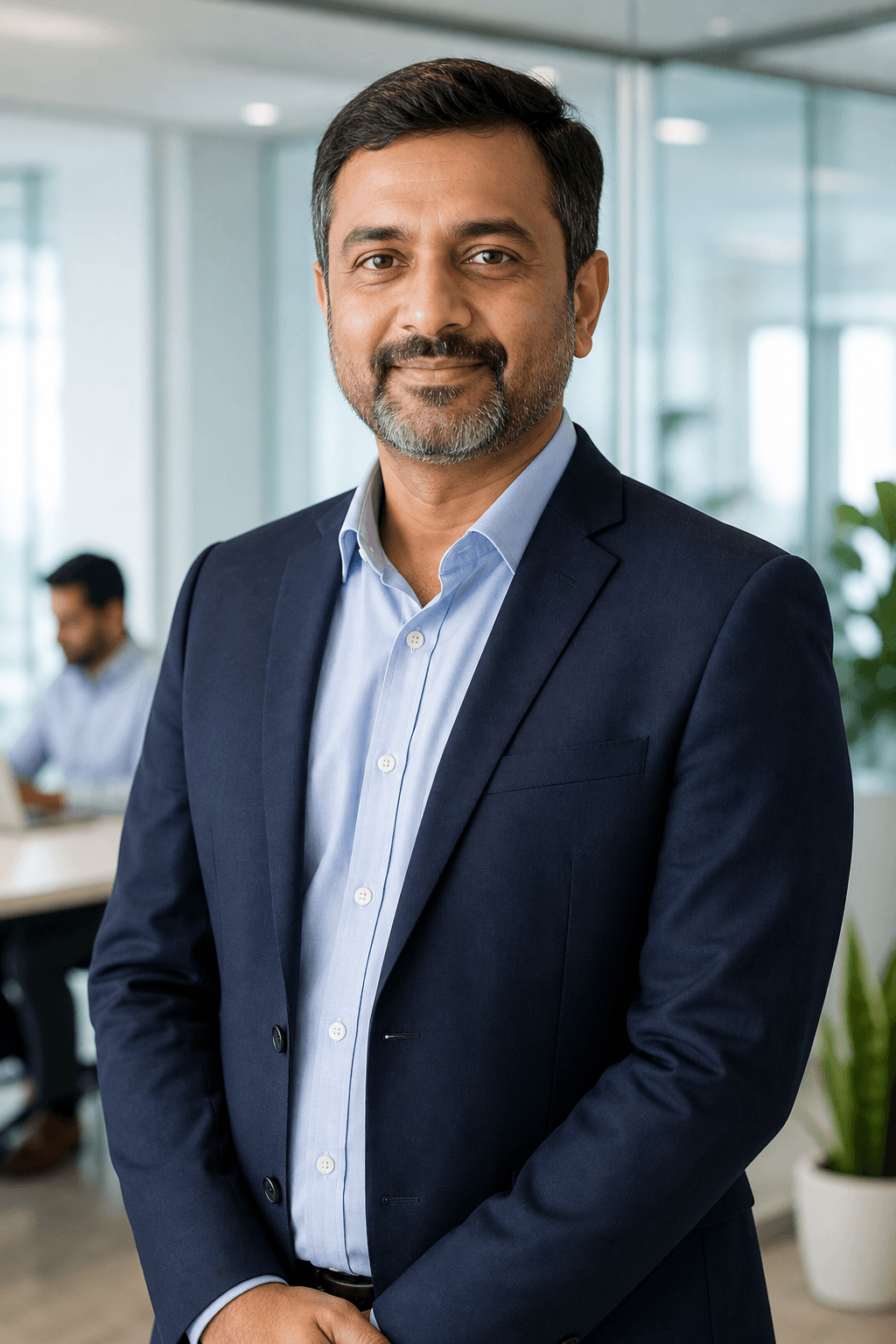 VentureLink advisory partner in a modern office, focused on long-term client growth