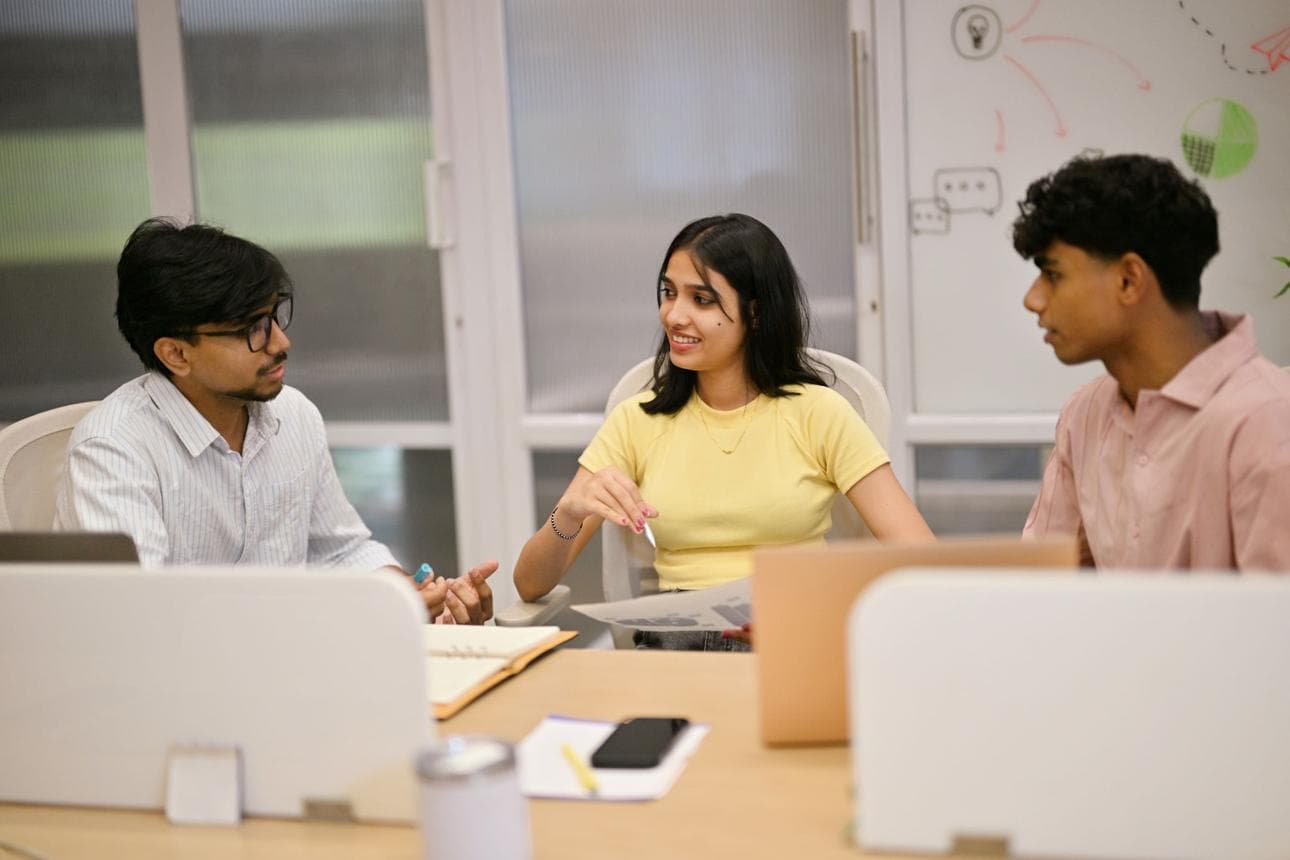 A startup team working together